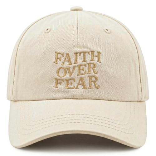Faith Over Fear Hat for Men Women Embroidered Adjustable Cotton Christian Jesus Religious Faith Baseball Cap - color: Apricot