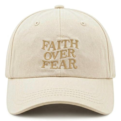 Faith Over Fear Hat for Men Women Embroidered Adjustable Cotton Christian Jesus Religious Faith Baseball Cap - color: Apricot