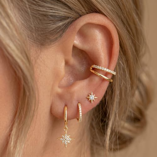 Small 4Pcs 14K Gold Huggie Hoop Earrings Sets for Women Non Tarnish - style: Gold&Style1