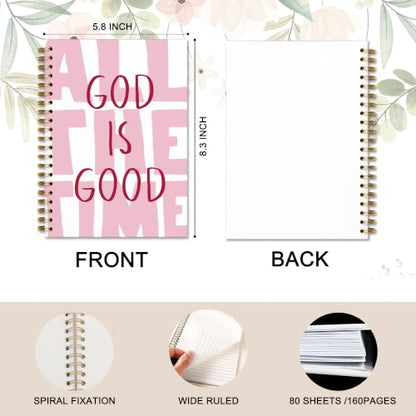 DOFQZ God Is Good All The Time Spiral Notebook Christian Inspirational Faith Journal Pink Typography Bible Verse Notebook for Women Men School Office Supplies 5 5 x 8 3 Inch - color: 24Child