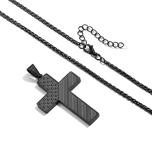 DuoDiner 18+2" Cross Necklace for Men Boys Christian Confirmation Gifts - color: Black, style: God