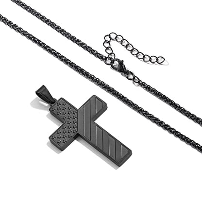 DuoDiner 18+2" Cross Necklace for Men Boys Christian Confirmation Gifts - color: Black, style: God