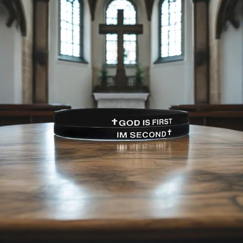 LIU JUN God Is First Bracelet, GOD IS FIRST IM SECOND Christian Rubber Bracelets Inspirational Engraved Bible Verses Cross Silicone Bracelet For Women Men Faith Gifts - color: black-black