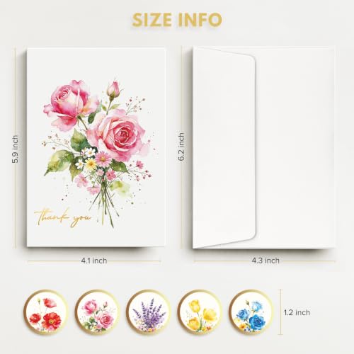 Thank You Cards with Envelopes & Stickers, 30 Pack, Gold Foil, 4x6