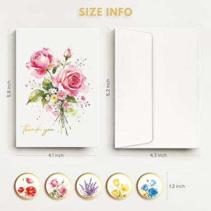 Thank You Cards with Envelopes & Stickers, 30 Pack, Gold Foil, 4x6