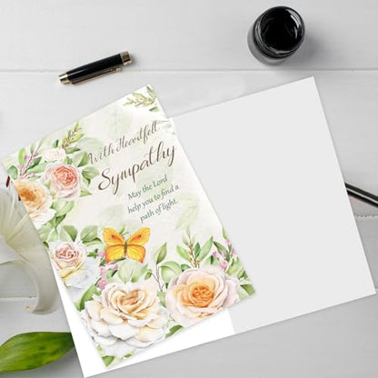 Sympathy Card with Heartfelt Message – Christian Condolence Card for Loss of Loved One, Religious Bereavement Card with Flowers & Butterfly, Comforting Memorial Card - style: Card-243