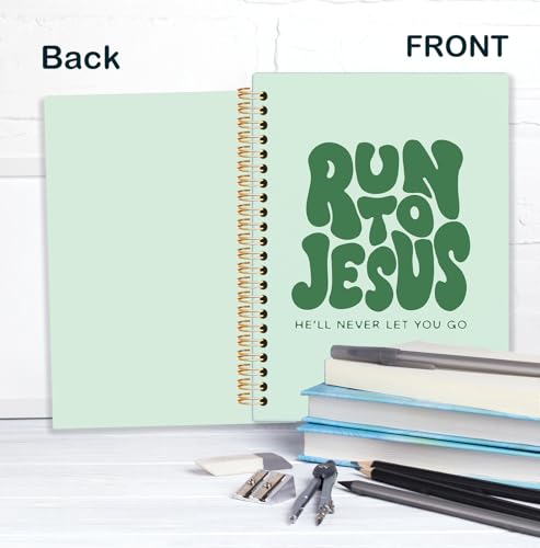 Green Christian Spiral Notebook, Run to Jesus Bible Verse Journal, Religious Scripture Journals for Writing, Bible Notebooks for Note Taking, Church Notes Journal, 5.5x8.3 Inch - color: Jesus-Green