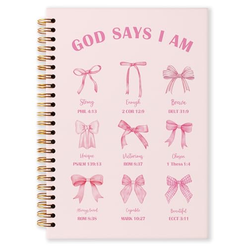 Grace Yonks Pink Bow Inspirational Bibles Journal Notebook, A5 Christian Spiral Notebook, Aesthetic Composition Book for Girls, Preppy School Supplies, 5.8" x 8.3" with 80 Pages(015)