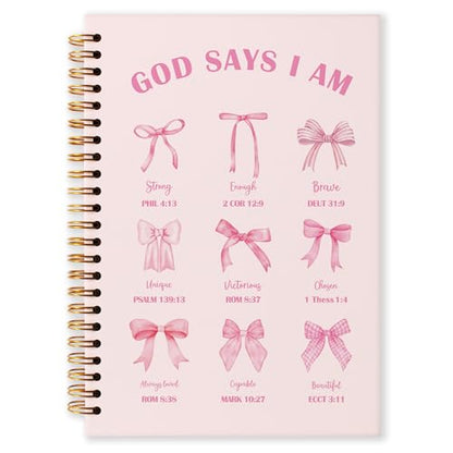 Grace Yonks Pink Bow Inspirational Bibles Journal Notebook, A5 Christian Spiral Notebook, Aesthetic Composition Book for Girls, Preppy School Supplies, 5.8" x 8.3" with 80 Pages(015)