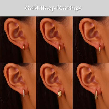 18K Gold Plated Hoop Earrings for Women, NICKEL-FREE & HYPOALLERGENIC, Timeless Jewelry Gift - color: Gold-6pcsA