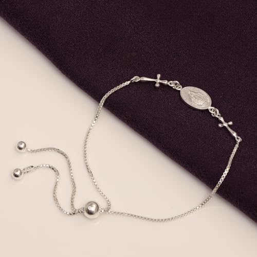 LeCalla 925 Sterling Silver Mother Mary Collection | Lightweight Religious Bracelet Jewelry Rosary Mother Mary Cross Bracelet's for Women - color: Bolo Rosary Cross