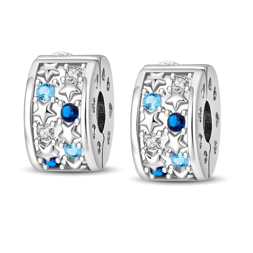 Clip Stopper Beads Fit For Pandora Bracelet, Spacer Charms For Bracelets - color: Blue Star-2Pack