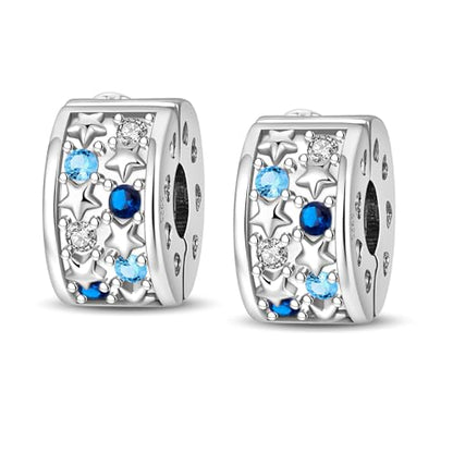 Clip Stopper Beads Fit For Pandora Bracelet, Spacer Charms For Bracelets - color: Blue Star-2Pack