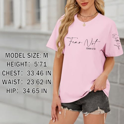 Fkatuzi Christian Jesus Faith Shirts for Women God Bible Verse Religious Tshirts Inspirational Graphic Tees Cotton Tops - color: Pink, size: Medium