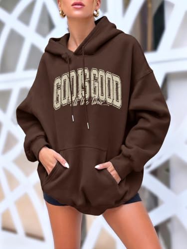 LUKYCILD God is Good Hoodie Christian Sweatshirt for Women Jesus Shirt - color: #01 Brown, size: Medium