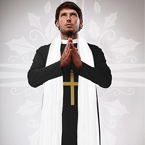 Jiuguva 5 Pcs Halloween Priest Costume for Men Adult Father Cross for Halloween Dress up Party - size: Large, style: Classic