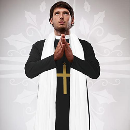 Jiuguva 5 Pcs Halloween Priest Costume for Men Adult Father Cross for Halloween Dress up Party - size: Large, style: Classic