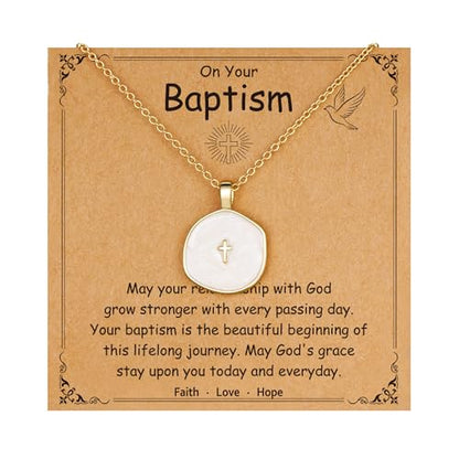Cross Necklace for Granddaughter Daughter Jewelry Gifts - color: White, style: Baptism