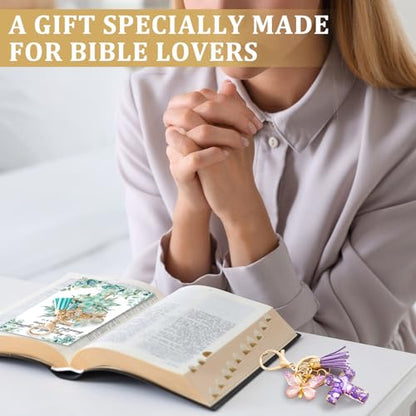 12 Set Christian Cross Butterfly Keychains Party Favors Religious Bible Verse Scripture Bookmark Inspirational Church Baptism Gift Souvenir for Women Men Birthday Baby Shower Backpack Decorations