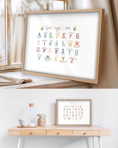 KensTro 16x12 Oak Framed Christian Alphabet Affirmation Wall Art - color: Alphabet Affirmation ABC-Framed, size: 16"L x 12"W