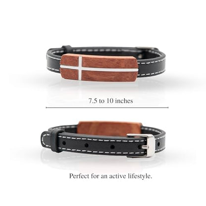 ARK & BAY Christian Leather and Rosewood Cross Bracelet For Men In Gift Box With Bible Verse | Meaningful Religious Scripture Jewelry For Him | Catholic Watch Strap Style Wristband For Husband, Boyfriend, Dad, Son, Brother, Nephew, Grandson, Friend, Grand