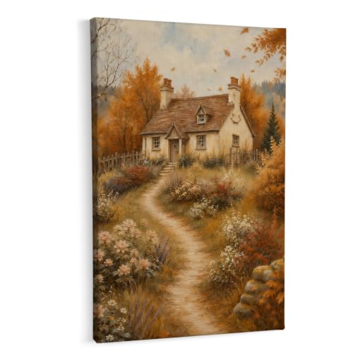 HIWX Rustic Farmhouse Fall Wall Art Decor Framed Canvas Painting 16x24 - color: house1, size: 24"L x 16"W