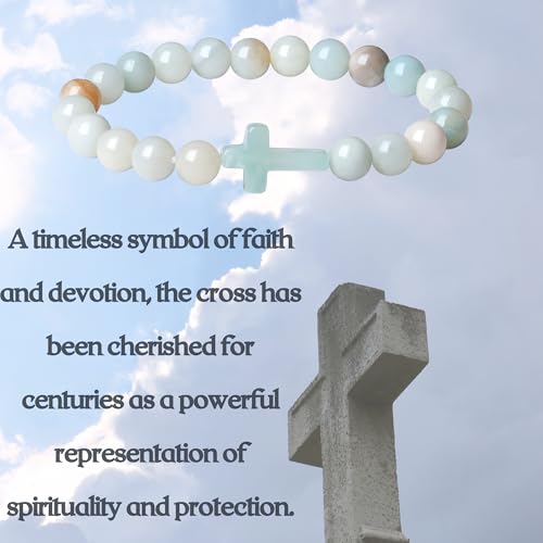 XIANNVXI Crystal Bracelet for Women Men 8 mm Natural Stone Beaded Bracelets Cat Bracelets Cross Bracelets Heart Bracelelt Jewelry for Women Birthday Gifts Stretch Bracelet - color: Blue - Amazonite