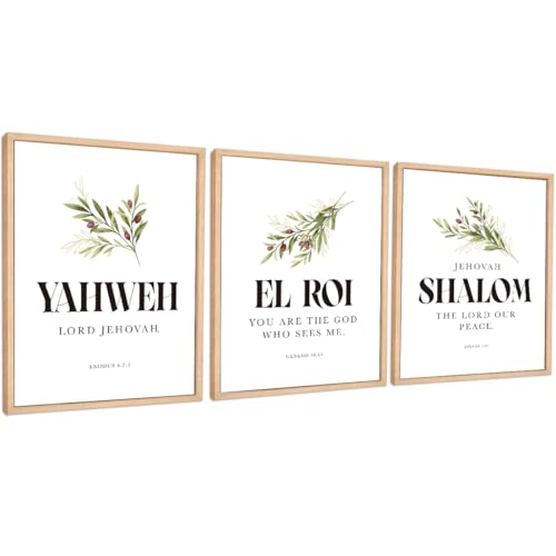 Set of 3 Poster Bible Verse Wall Art,Exodus 6:2-3 Christian Wall Decor - color: Christian Hebrew Names of God