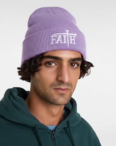 Christian Jesus Cross Beanie - Faith Winter Beanie Hats for Men Women - Religious Gifts for Christmas & New Years - color: Faith-white Cross/Light Purple