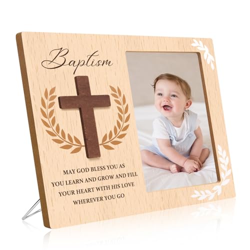 Baptism Picture Frame, Baptism Gifts for Boys Girls with Real Wood Cross - color: 3D-CROSS 4x6