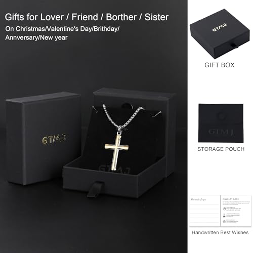 Stainless Steel Cross Necklace for Men with Adjustable Box Chain Christian Cross neckalce Gift - color: Silver-Gold