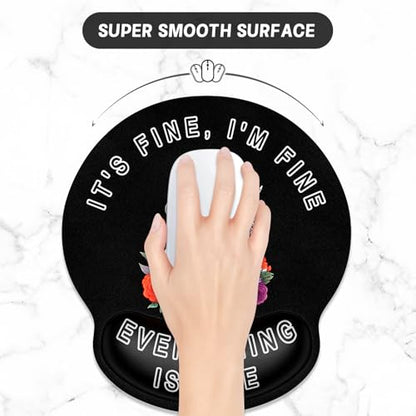 ITNRSIIET Ergonomic Mouse Pad with Wrist Support Wrist Rest Smooth Surface Non-Slip Rubber Base Comfortable Office Supplies Pain Relief, 9.8 x 9.1 inches, Flower Skull - color: Flower Skull