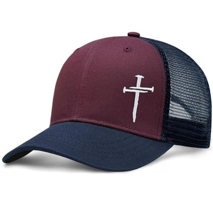 Christian Jesus Cross Hat - Faith Hats for Men Women - Religious Gifts for Thanksgiving Christmas - color: Cross/Burgundy