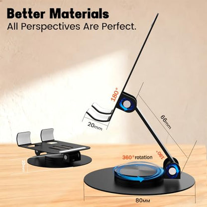 Metal Cell Phone Stand for Desk, Multi-Angel Adjustable 360° Rotation Desktop Phone Holder and Foldable Mobile Phone Stand, Compatible with All Smartphones, Black - color: Black