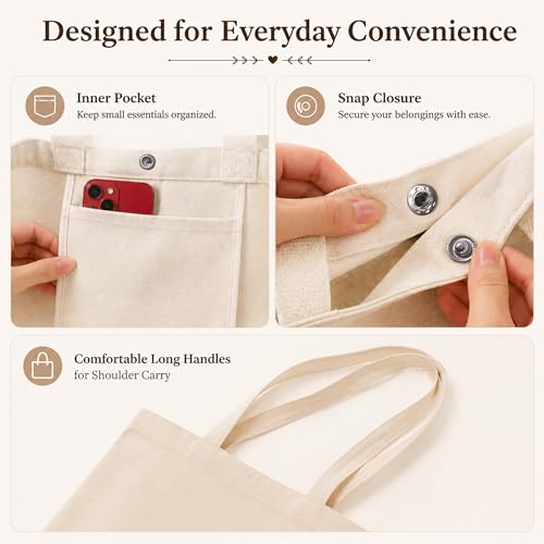 Christian Tote Bag Gift for Women, Canvas Bible Bag Handmade Floral Cross - color: Cream-brown Cream Blossom