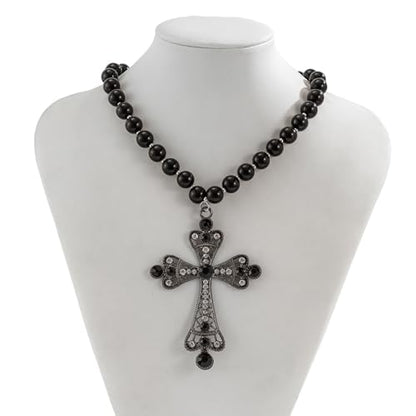 Pearl Cross Necklace Big Cross Pendants Necklaces for Women Chunky Pearl Necklace Gothic Cross Necklace Punk Vintage Cross Jewelry Women - style: Black