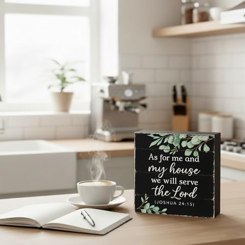 As For Me and My House Wooden Box Sign, Black, 5x5 Inch - color: Black-015