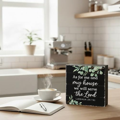 As For Me and My House Wooden Box Sign, Black, 5x5 Inch - color: Black-015