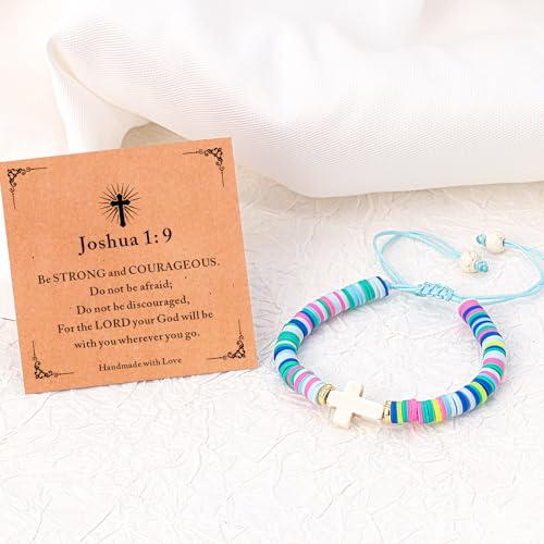 Cute Cross Bracelet Teen Girl Gifts Trendy Stuff Christian Gifts for Kids/Girls/Boys/Teens/Women Jewelry Colorful Jesus Bracelets Christmas Religious Communion Baptism Confirmation Gifts - color: 2-Be Strong and Courageous B