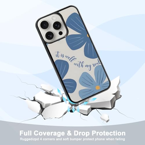 Aesthetic Blue Christian Floral Phone Case Compatible with iPhone 15 Pro 6.1 Inch, Cute Jesus Bible Verse Design, TPU Shockproof Protective Cover for Women Girls, Wireless Charging Compatible - color: iPhone 15 Pro