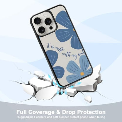 Aesthetic Blue Christian Floral Phone Case Compatible with iPhone 15 Pro 6.1 Inch, Cute Jesus Bible Verse Design, TPU Shockproof Protective Cover for Women Girls, Wireless Charging Compatible - color: iPhone 15 Pro