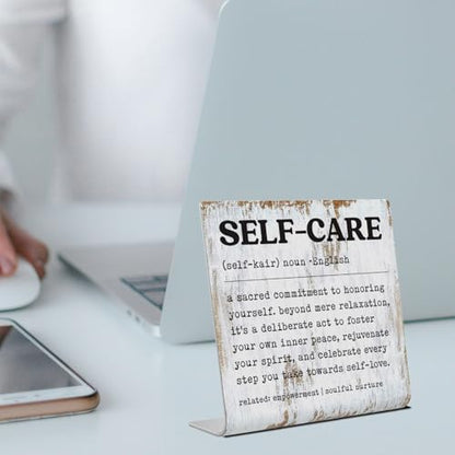 Self-Care Inspirational Desk Sign Inner Peace Self-Love Quote Plaque, Rustic Steel Decor for Therapists, Women, Friends, or Office Spaces, Daily Mental Wellness Reminder Gift XLK521 - style: Self-Care
