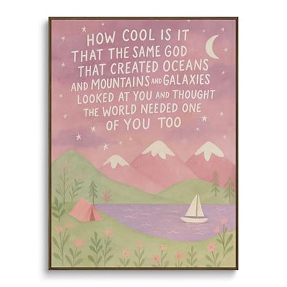Paivovi Framed Same God Creation Inspirational Christian Bible Canvas Art,Mountain Nursery Decor,Pink Set of Christian Girl Bedroom Dorm for Girly Adoption Gift 12x16in