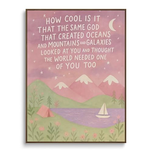 Paivovi Framed Same God Creation Inspirational Christian Bible Canvas Art,Mountain Nursery Decor,Pink Set of Christian Girl Bedroom Dorm for Girly Adoption Gift 12x16in