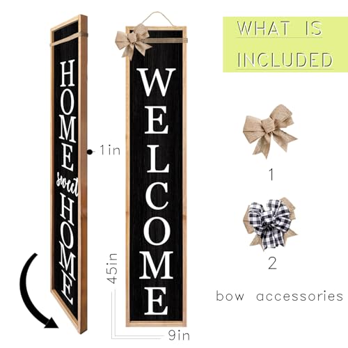TQianJiang Outdoor 2in1 Welcome Sign for Front Porch Standing 45"X9" Wood - color: 2in1 Welcome (Wood Black)