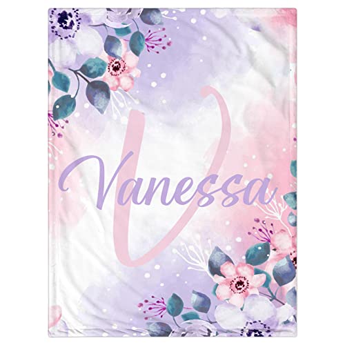 Personalized Baby Blanket for Girls, Custom Baby Blanket with Name Super Soft Personalized Name Blankets for Kids, Custom Flowers Blankets for Infant Toddler, Babys Gifts for Birthday - color: Floral Alphabet