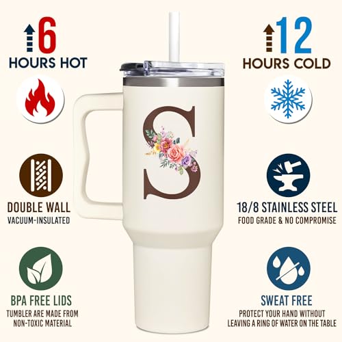 Personalized Gifts for Women, Customized Mother's Day, Birthday, Xmas Gift For Grandma, Mom, Wife, Friends, Sisters, Coworkers, Monogrammed Tumbler 40oz with Lid and Straw - color: S