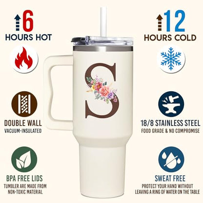 Personalized Gifts for Women, Customized Mother's Day, Birthday, Xmas Gift For Grandma, Mom, Wife, Friends, Sisters, Coworkers, Monogrammed Tumbler 40oz with Lid and Straw - color: S