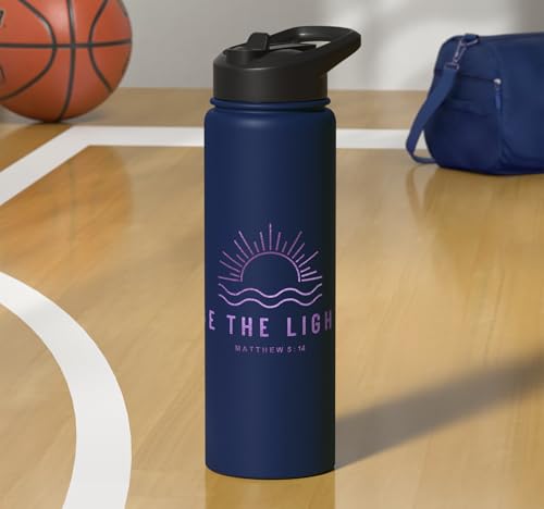 Be the Light Scripture (Matthew 5:14) For Encouragement Stainless Steel Insulated Water Bottle - color: Navy Blue