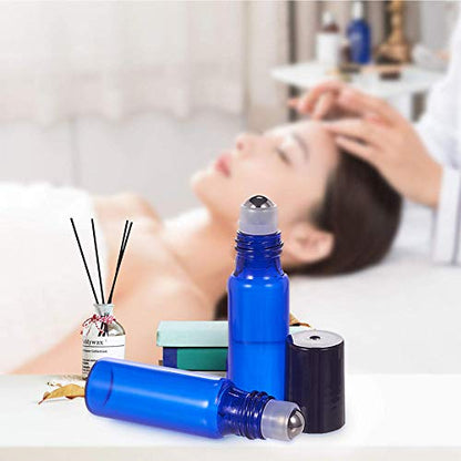 BENECREAT 30 Pack 5ml Coalt Blue Glass Roller Bottles with Stainless Steel Roller Balls, 10 Graduated Transfer Pipette and 4 Funnels for Essential Oils/Other Liquids - color: Blue, size: 5ml